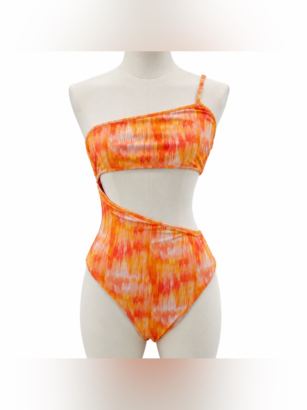 Ramy Brook Women’s Orange Abstract Print One-Piece Swimsuit Cutout One Shoulder